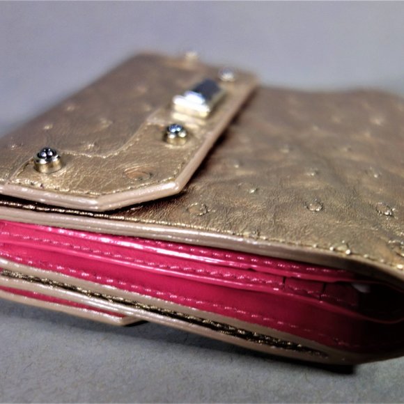 Judith Leiber Ostrich Small Wallet Platinum NEW - Picture 6 of 11